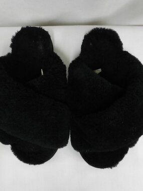 KITH Amari Sheepskin Criss Cross Slippers black slides Size Sz 37  7